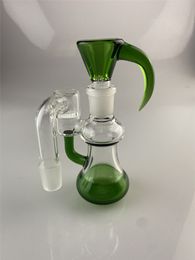 Rookpijpen grasgroene bong 16 inch 18 mm joint rechte gebogen hals 2 inline percs tot hoornroosterdop, met dezelfde gekleurde asvanger en hoornkom