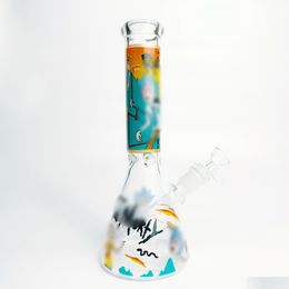 Pipes à fumer Narguilés 4 mm d'épaisseur Luminus Decal Beaker Bong 9,8 Bangs en verre capiteux droits avec des captures de glace Rétro dessin animé américain Dhzox