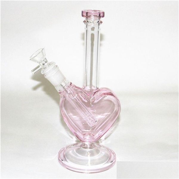 Tuyaux De Fumer Narguilés Verre Eau En Forme De Coeur Tuyau De Fumée Bong Plates-formes Pétrolières Narguilé Dab Rig Herbe Sèche Vap Bongs Accessoires Ash Catcher Dro Dhlzs