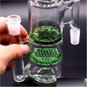 Tuyaux pour fumer Narguilés Recycleur Nid d'abeille Ashcatcher 18Mm Double percolateur Bong Ash Catchers Two Function Bubbler Soufflé à la main Plate-forme pétrolière Dhayo