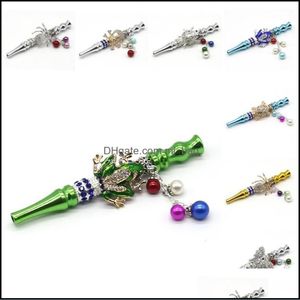 Pipes À Fumer Incrusté De Strass En Métal Porte-Cigarette Dame Mâle En Alliage D'aluminium Skl Fleur Narguilé Shisha Perles Créatives Pendentif Tuyau Dhncx