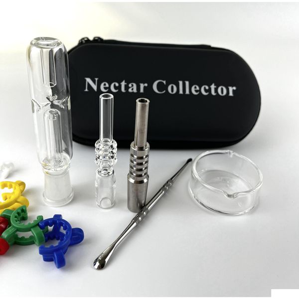 Pipes à fumer Mini Nectar Collector Kit Verre NC Set avec pointe en titane de 10 mm 14 mm ou pointes de quartz Concentré de plate-forme pétrolière Dab St pour Bong DH7Xc