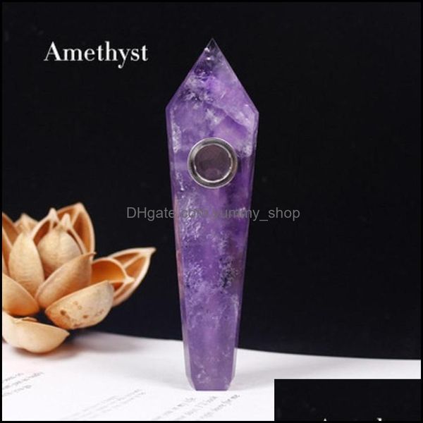 Pipes fumeurs Crystal Crystal Amethyst Dream Energy Stone for Smoke Tobacco Gemstone Pipe Tower Quartz Points With Gift Box Drop Del Ot7SW