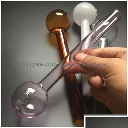 Tuyaux De Fumer Nouveau 8 Pouces Grand Brûleur À Huile En Verre Avec Blanc Rose Brun Clair Épais Pyrex Bubbler Drop Delivery Home Garden Dhhjm