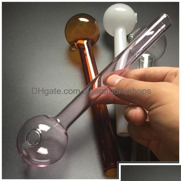 Pipas para fumar Nuevo 8 pulgadas Gran quemador de aceite de vidrio con blanco rosa marrón claro grueso Pyrex Bubbler Drop Delivery Home Garden Dhhjm