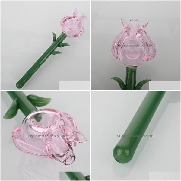 Pipas para fumar Pipas de vidrio rosa Mano Forma de flor de rosa Nuevos accesorios de regalo de tabaco Venta al por mayor Entrega de gotas Hogar Jardín Hogar Sundr Dhabo