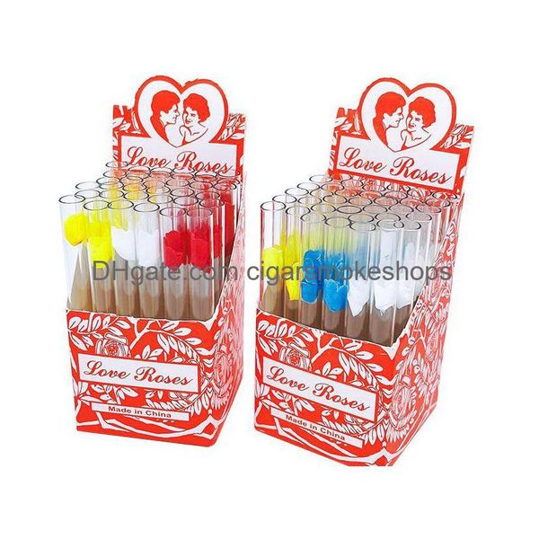 Pipas para fumar Pipa Love Rose Glass Humo con flor de plástico en el interior 36 piezas en una caja Accesorio para tabaco Shisha Pen Drop Delivery Home Dh7O6