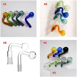 Pipas para fumar Pyrex Glass Oil Burner Pipe 14mm 18mm Macho para Rig Water Bubbler Bong Adaptador Tabaco Nail Forma doblada Diseño Banger Drop DHGVZ