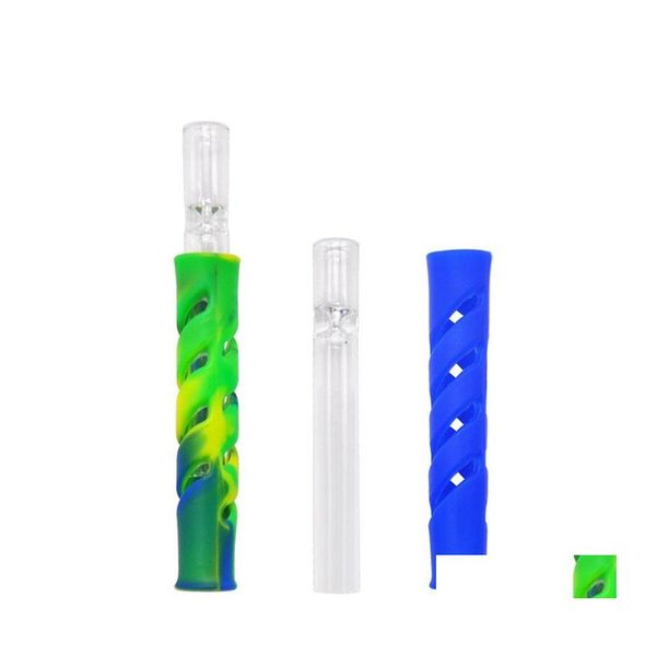 Pipes à fumer Sile verre barre droite évider motif tuyau de fumée Colorf accessoires portables porte-cigarette vente 3GL Drop de Oth8R