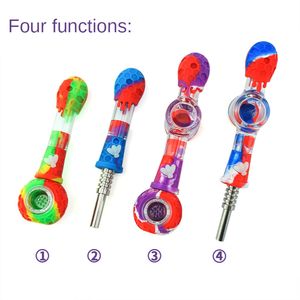 Pipes à fumer Pipe en silicone accessoire de fumée clou en titane avec bol en verre 4 façons d'utiliser le jeu de tuyaux 9 couleurs boîte-cadeau Nectar Collector dab rig nater pipe