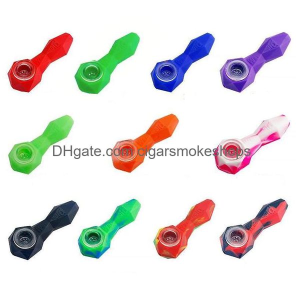 Pipes Pour Fumer Accessoire De Fumée Sile Pipe À Eau Dab Rig 108 Mm Tabac Avec Bol En Verre Sil Bong Vaporisateur D'herbes Sèches À La Main Drop Delivery Dhkvt