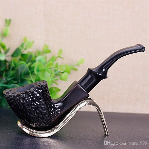 Smoking Pipes Square noir ébène noir pur sculpture tuyau, vieux marteau, tuyau portable, filtre en bois de santal incurvé seau en bois massif