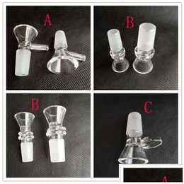 Pipes à fumer épais rond entonnoir bol en verre narguilé herbe brûleurs à huile sèche avec poignée 3 types 14 mm 18 mm mâle pour outils accessoires Bongs Dhdmw