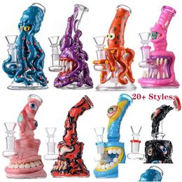 Pipes À Fumer Unique Heady Glass Bongs Style Halloween Narguilés Eau Pommeau De Douche Perc Octopus Huile Dab Rigs Bécher Bong 5Mm D'épaisseur Smal Dhmio