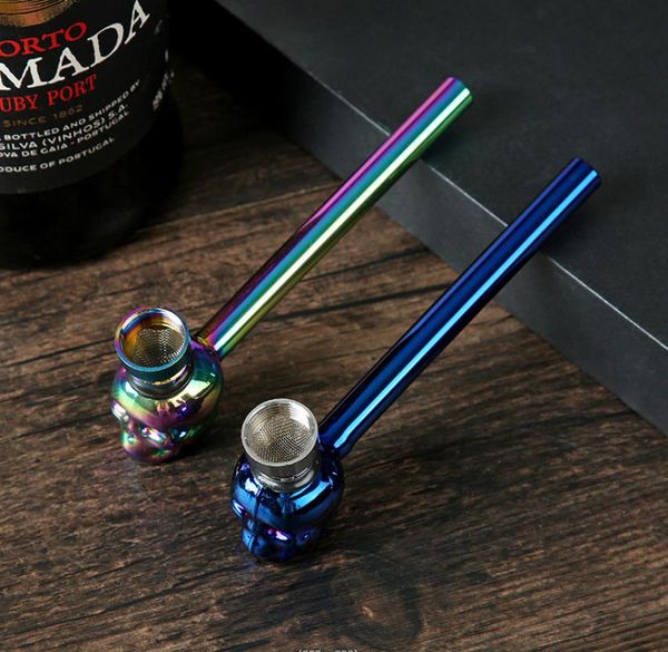 Pipas para fumar Pipa de aleación de zinc, barra de cigarrillo con cabeza de calavera galvanizada de siete colores personalizada, juego de cigarrillos de metal, limpieza desmontable