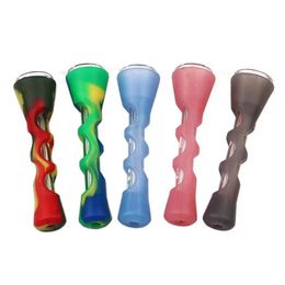 Fumar Prometheus One Hitter Bat Tubo recto portátil de silicona Pipas de tabaco de vidrio Pyrex con 5 colores diferentes Pipa de agua