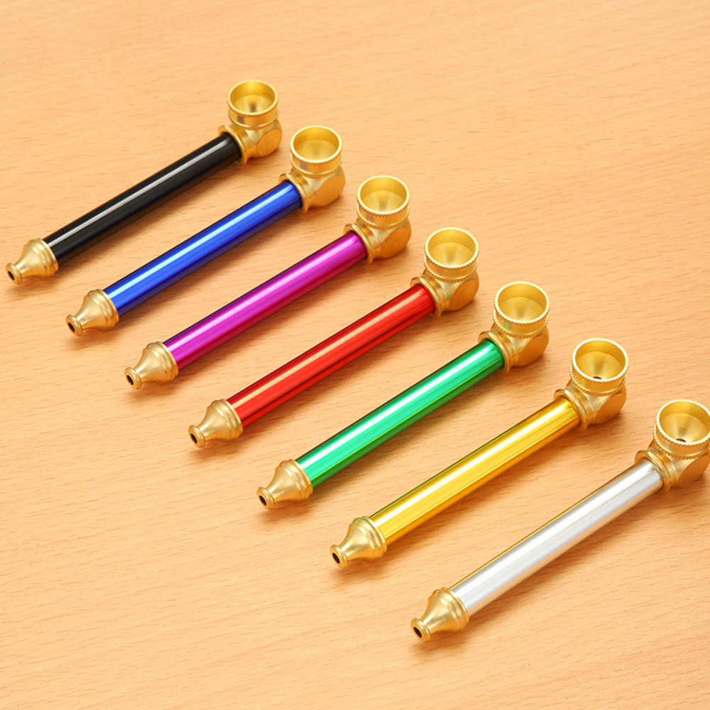 Smoking shop Aluminum Metal Pipes Portable hand spoon pipe for cigarette tobacco Dry herb Straight type Retro Color dab rig