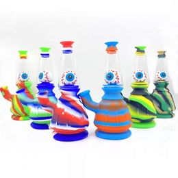 Fumar silicona Bong Pipa de agua Cachimbas con decoración de ojos Tazón de vidrio Tabaco Colorido Dab Rig Kits Bongs