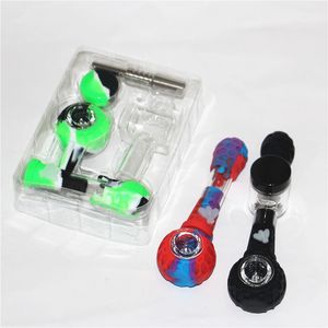 Kit de n￩ctar de silicona para fumar gr2 Titanium punta de titanio plataforma de paja aceite concentrado tuber￭a de humo contenedores de cera herramienta dabber