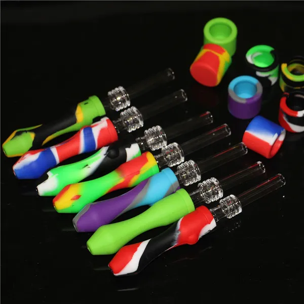 Fumer Silicone Nectar Pipe 10mm quartz Titanium Tip Concentré Dab Paille Huile Rigs Embouchure en silicone pour bong dabber outil cire