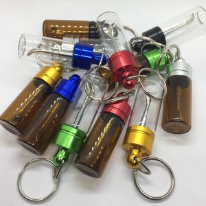 Smoking snorter sniffer snuffer kleurrijke aluminium dop draagbare ring telescopische schep lepel glaskruid kruid tabak opslag fles kruiden molenaar stash case snuff jar dhl