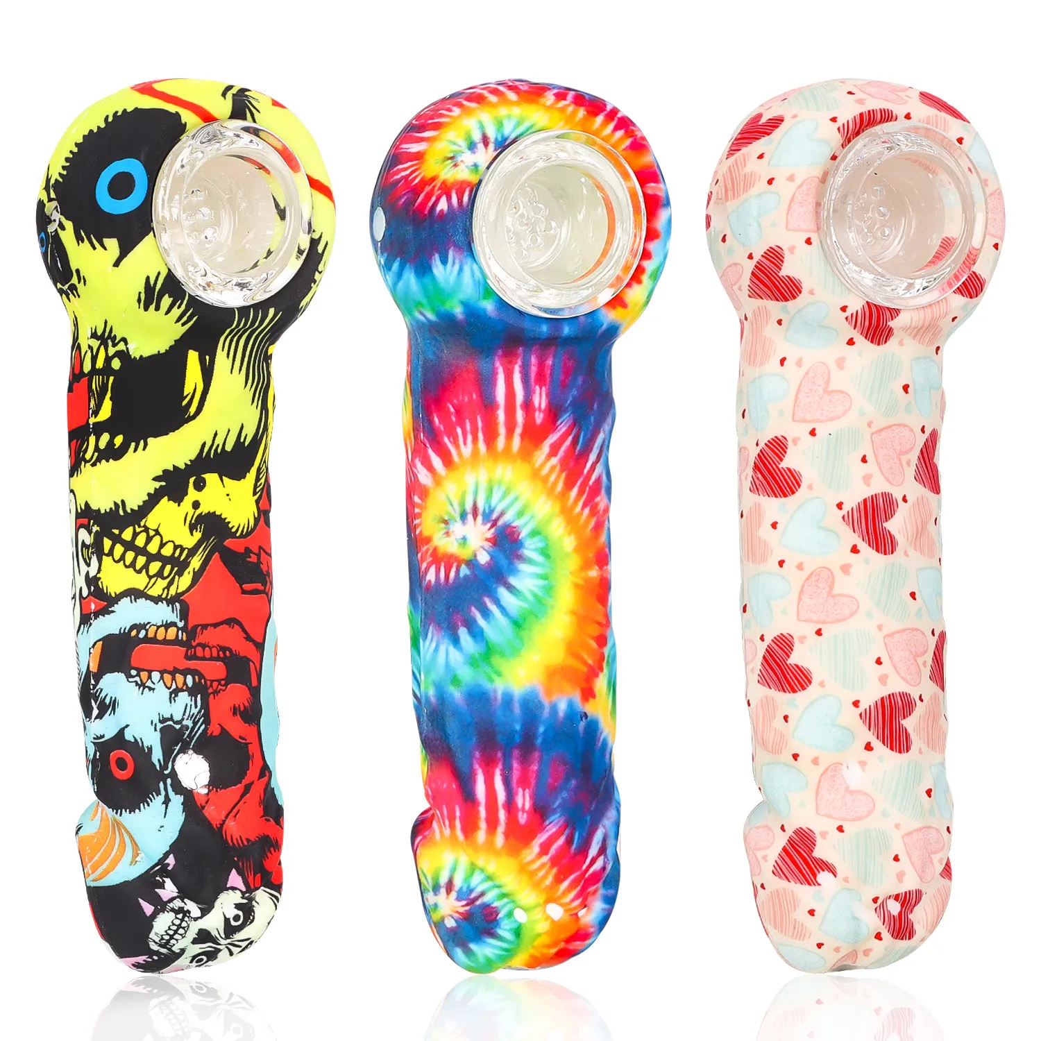 Smoking Tobacco Pipe Water transfer printing silicone pipe with glass filter bowl multi-colored portable Bong