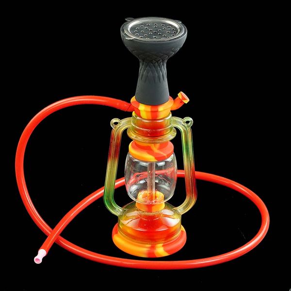 Tubos de agua para fumar Set HoodAHS Almacenamiento Tabaco Tubo de silicona Vidrio Bong con kits de metal Linterna única