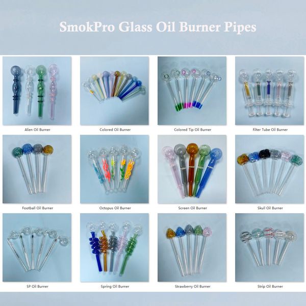 SMOKPRO 15 Types Brûleur d'huile en verre Staight Pipe de fumer - Colore Pyrex Concentré Fumée tube à tube à main avec bol de tête de 3 cm