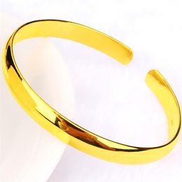 Bracciale rigido liscio semplice in oro giallo 18 carati riempito stile semplice classico bracciale rigido da donna regalo gioielli 60 mm Dia260x