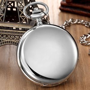 Montre de poche mécanique lisse pour hommes et femmes, collier, horloge en métal, montres de poche en acier inoxydable, pendentif et chaîne FOB, cadeau unisexe 240314