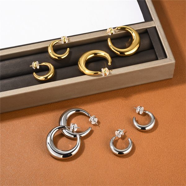 Boucles d'oreilles anneau en métal lisse pour femmes goujon avancé S925 aiguille en argent nouvelle marée Simple accessoires de bijoux de mode