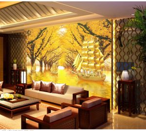 Glad Sailing Gold Tree Business Shop Wall HD Superior Interior Decorations Wallpaper