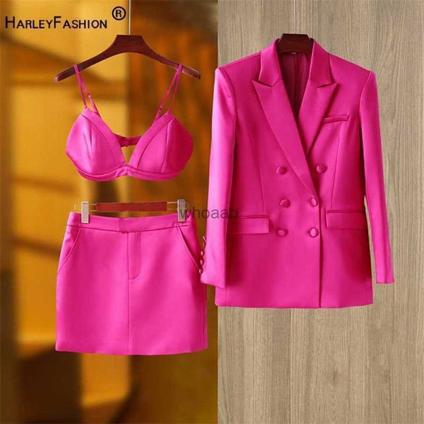 Fusicha – costume 3 pièces en tissu satiné lisse, Blazer, mode élégante, Mini jupe de rue, vêtements de qualité pour femmes, HKD230901