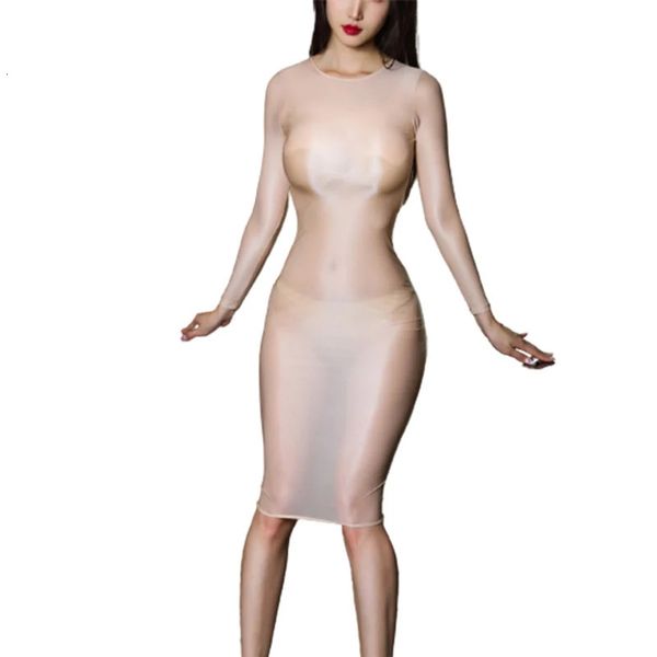 Smooth See-Through Mesh Sexy Erotic Robes Femmes Terre Stretch Wrap Hip Dresy Ladies Uniforms Tempation Intime Vêtements Sexe 240402