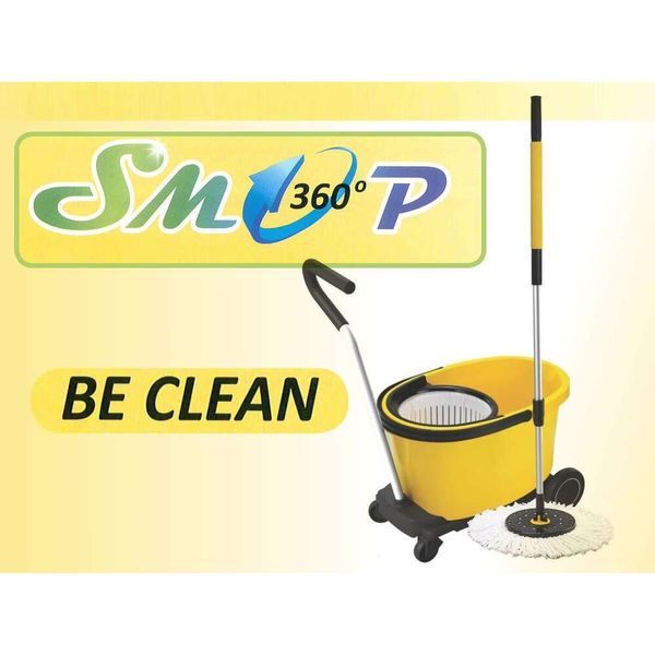 SMOP 360 Spin Mop Commercial, Microfibra, Cubo, Sistema de Limpieza de Pisos para Tiendas y Hogares, Carro con Ruedas, Cabezal de Repuesto