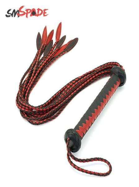 SMSPADE Noir et Rouge artisanal Tressé Bondage Boutique Cuir Flogger Cheval D'équitation Flirter Fouet Fessée BDSM Adulte Sex Toys Y6867635