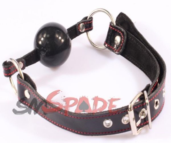 Smspade nouveau Gag en cuir véritable 45mm boule en caoutchouc solide Gag bouche harnais Plug pour les Couples ont des relations sexuelles bouche bâillonnée Toy1606091