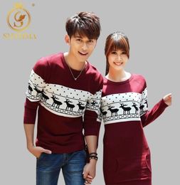 SMTHMA Automne et hiver Men039s Femmes manches longues Vin rouge pulls correspondant cerf couple Noël Nouvel An pulls Robe Y6723077