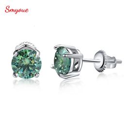 Smyoue chaque 032CT 11 couleurs vert boucles d'oreilles pour femmes vis diamant oreille solide en argent Sterling 925 bijoux 240113