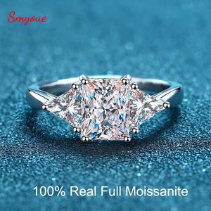 Smyoue Radiant Cut 3Ct Full Moishing Mariding Anglages pour femmes Lab Grown Diamond Promise Band plaqué Platinum Marriage Rings Gra 240424