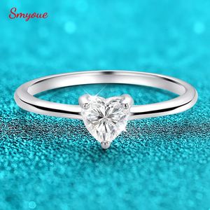 Smyoue White Gold 0,5ct 5mm hart gesneden ring voor vrouwen S925 Solid Silver Lab Diamond Wedding Band Luxe sieraden GRA240327