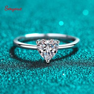 Smyoue Wit Goud 05ct 5mm Heart Cut Ring voor Vrouwen S925 Massief Zilver Lab Diamond Wedding Band Luxe Sieraden GRA 240130