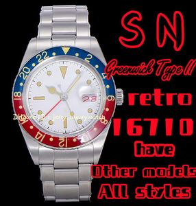 SN 16710 retro Greenwich type II GMT luxe herenhorloge 2836-2 mechanisch uurwerk 904L roestvrij staal 40 mm dual time zakelijke stalen band casual zeven