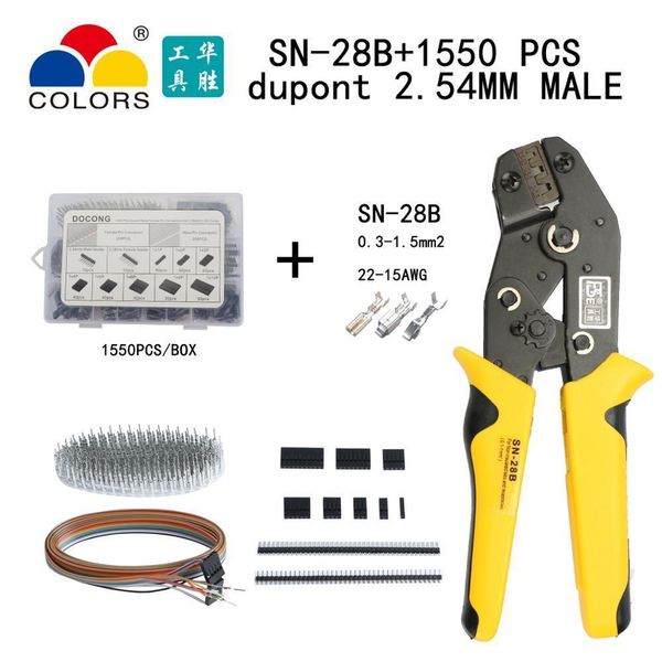 SN-28B herramienta de crimpado dupont 1550PCS 2.54mm Kit de conector Dupont Encabezados de PCB Carcasa Macho Hembra Pins IDC cable que prensa alicates Y200321