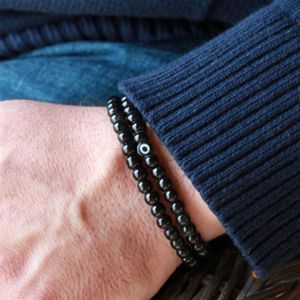 SN0047 6mm Bracelet en pierre d'obsidienne noire Double enveloppe Bracelet pour hommes bracelet en perles de pierre d'oeil amulette hommes bracelets262u