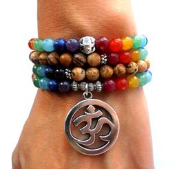 SN0072 Chakra 108 Mala wrap bracelet ou collier Jasper Mala Yoga Méditation multicouche bracelet en pierre naturelle