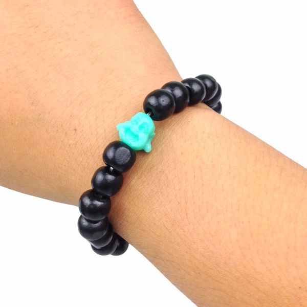 SN0148 10mm Noir Rond Bois Perle Bracelet pas cher Hommes Bouddha Bracelet Stretch Perlé Bracelets Vert Bouddha Perles