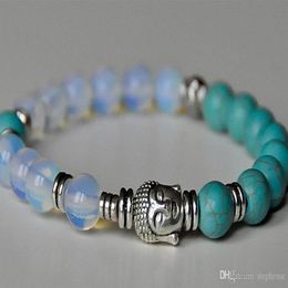 SN0227 mode bouddha Bracelet nouvelle confiance bracelet anti-stress hommes bouddha Turquoise Opalite tibétain mala bracelet287h
