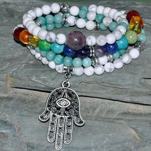 SN0288 Protección 108 Pulsera de cuentas Mala Collar de yoga Japa Hamsa Joyería de piedra natural Chakra Wrap Jewelry Whole271d