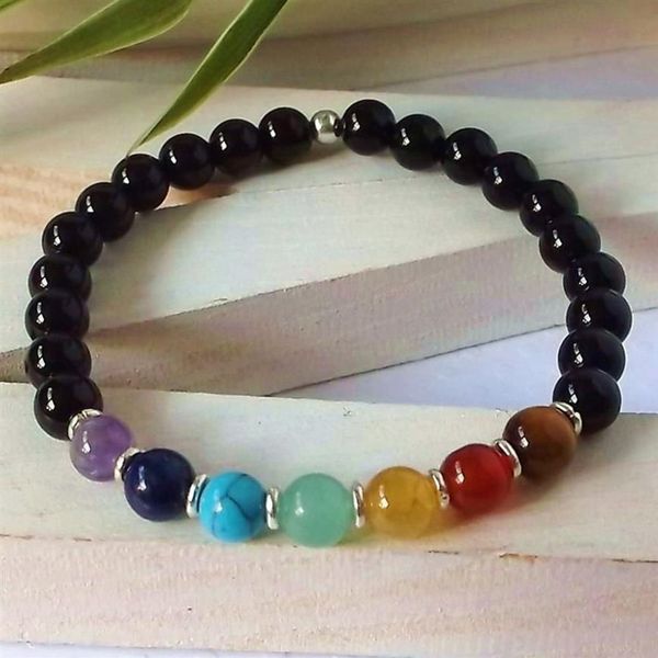 SN0341 Bracelet de yoga de conception 7 Chakra Black Onyx Stone Bracelet Spiritual Healing Bracelet For Womens Turquoise Jewelry291F